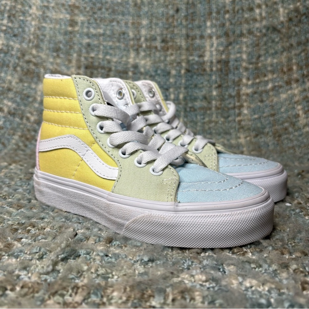 Vans SK8-Hi (Little Kid) Pastel Color Block Skate Shoes in Multi/True White